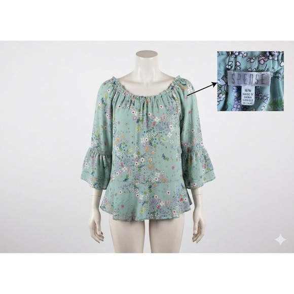 Spense Floral Blouse – Women's Size M – Mint Green Boho Top - Picture 12 of 12